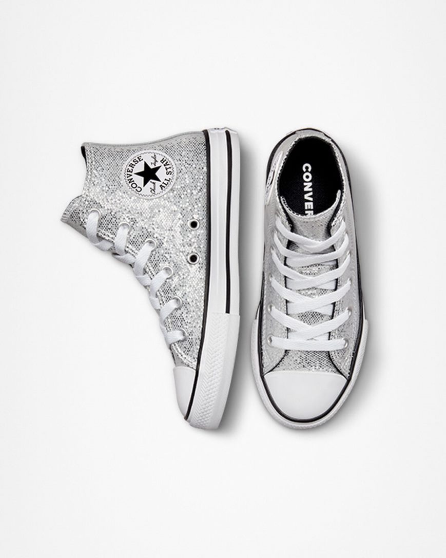 Tenisky Vysoke Converse Chuck Taylor All Star Glitter Dievcenske Strieborne Siva Čierne | SK LOFKM2